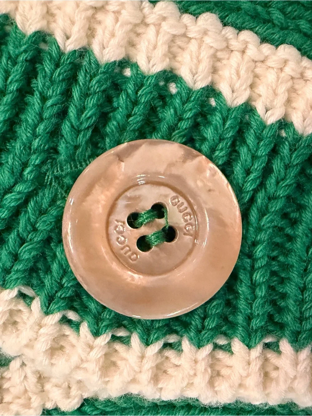Gucci Green and White GG Logo Cotton Cardigan